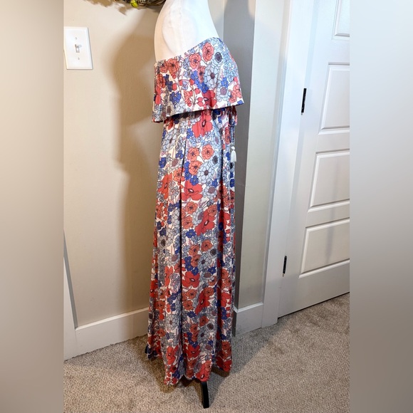 JAPNA -Strapless-Flutter Elastic Tassel Waist Slit Maxi Dress Woman’s X-Small - Picture 4 of 9